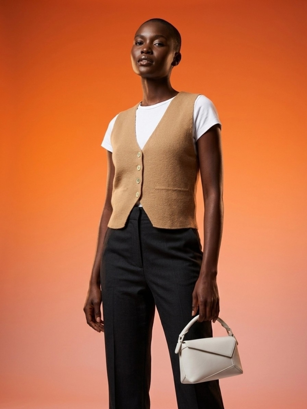 Cropped NWT Knit Camel Button-Front Layering Vest Top Misses Size Small